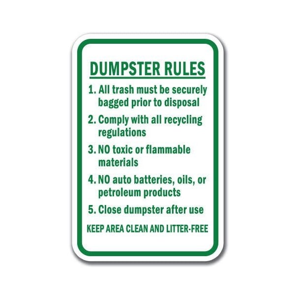 18 in Height, 0.12 in Width, Aluminum, 12" x 18", A-1218 Dumpster - Rules 1 2